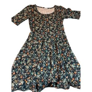 LuLaRoe Floral Long Sleeve Dress XL Fit & Flare Black Multicolor